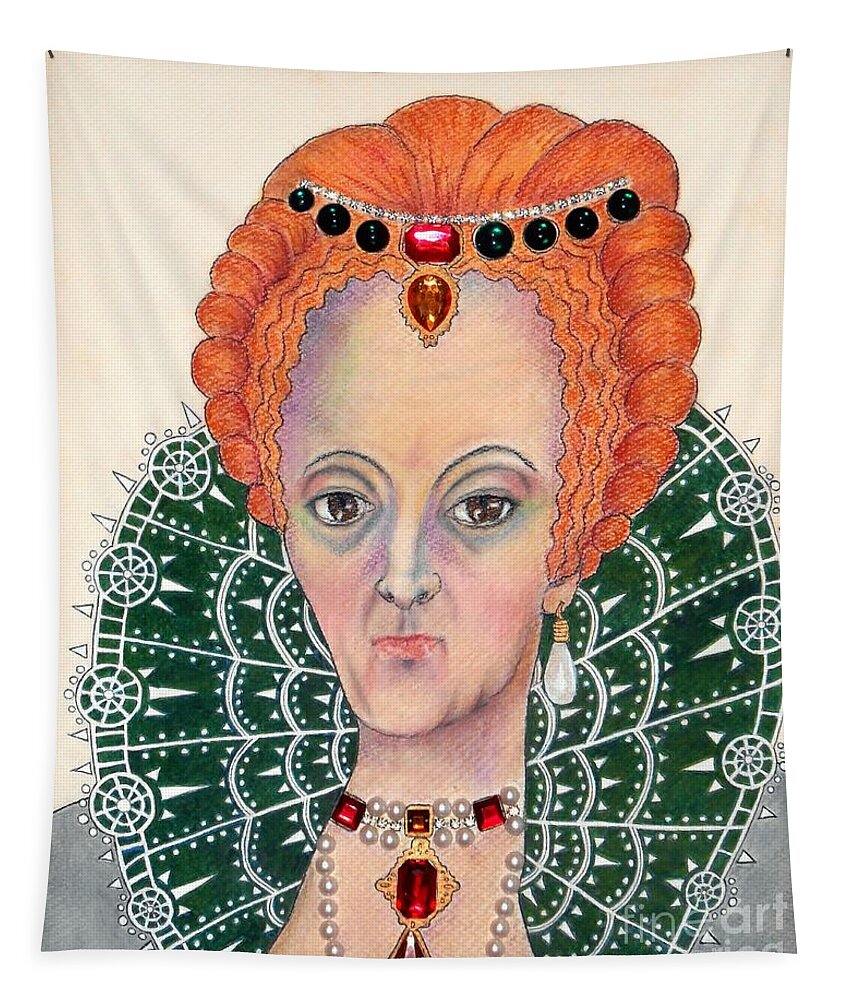 Queen Elizabeth Tapestry featuring the mixed media Queen Elizabeth I by Jayne Somogy