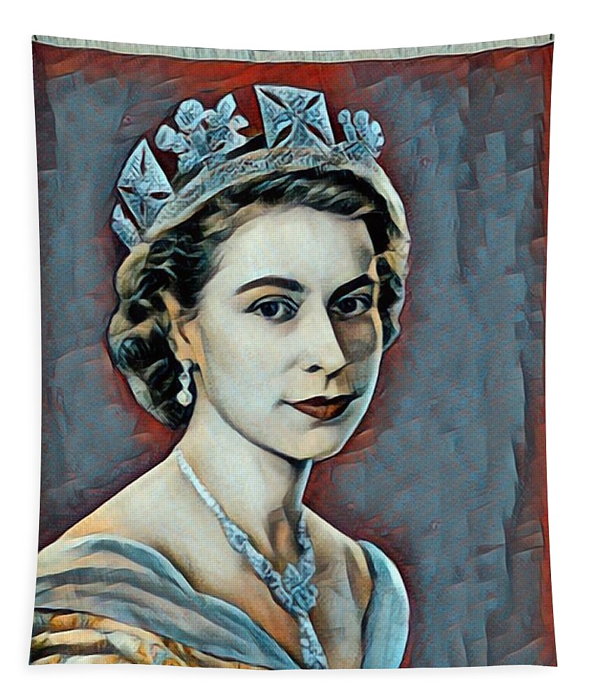 Metal Tapestry featuring the painting Queen Elizabeth by Tony Rubino