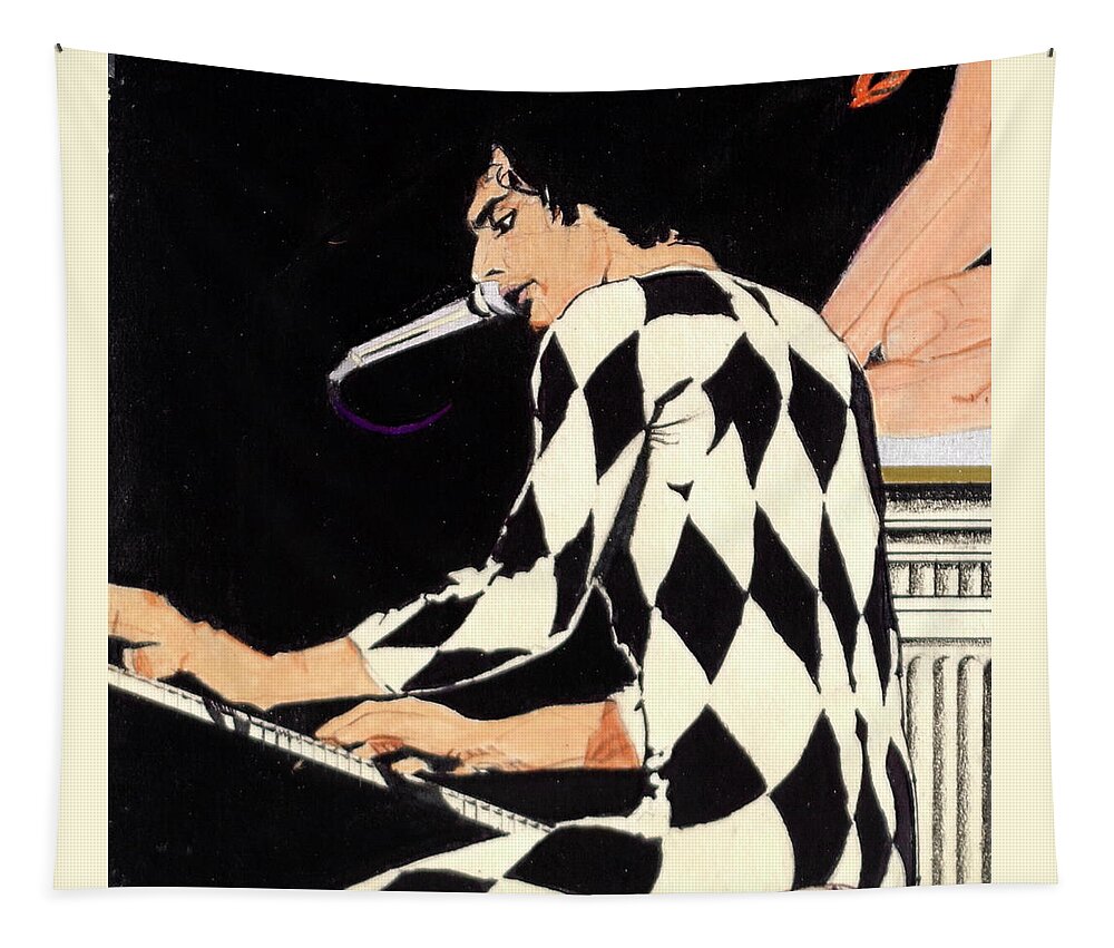 Queen Tapestry featuring the drawing Queen Live - Freddie Mercury At The Keys - detail by Sean Connolly