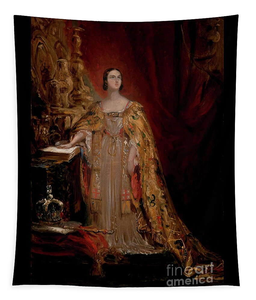 Queen Victoria Tapestry featuring the photograph Queen Victoria Taking the Coronation Oath by George Hayter by Carlos Diaz