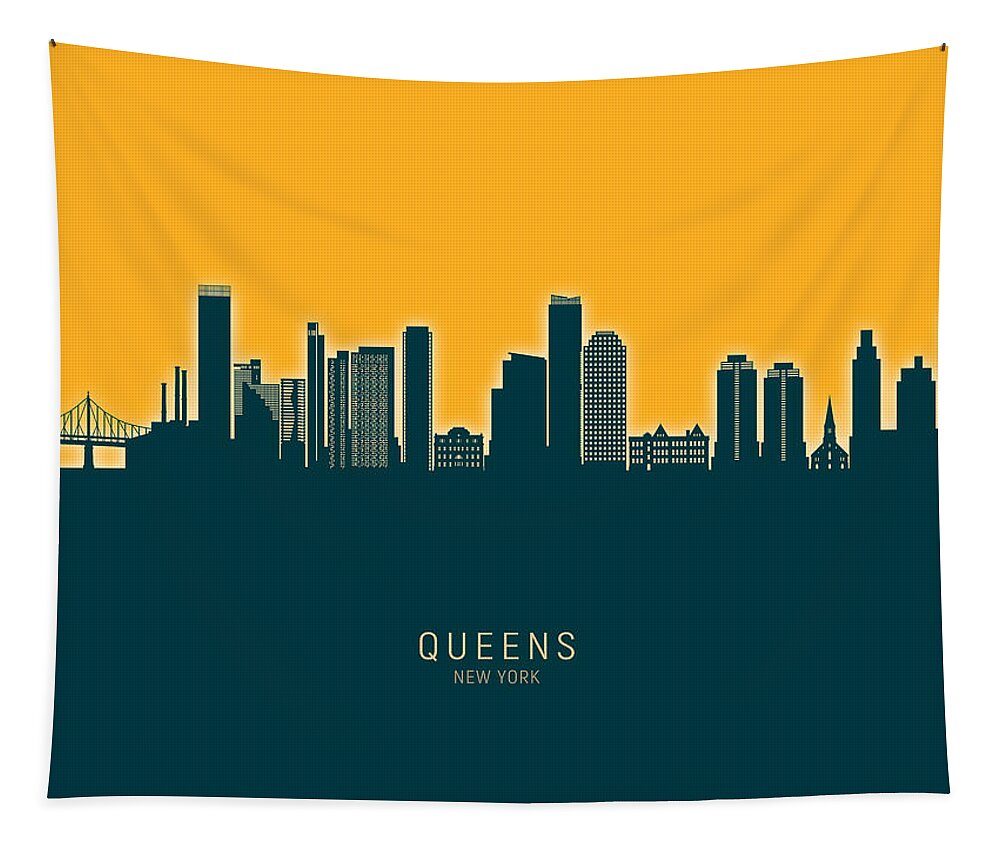 Queens Tapestry featuring the digital art Queens New York Skyline #79 by Michael Tompsett