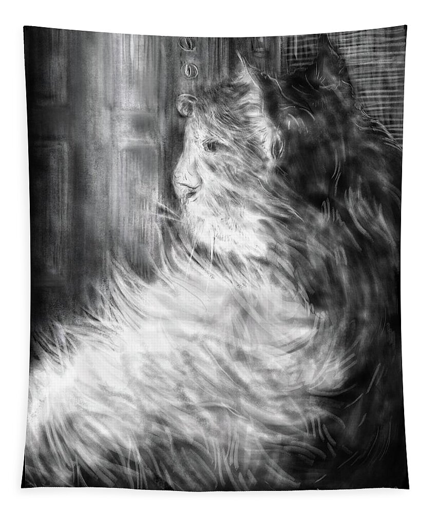 Cat Tapestry featuring the digital art Quiescence by Angela Weddle