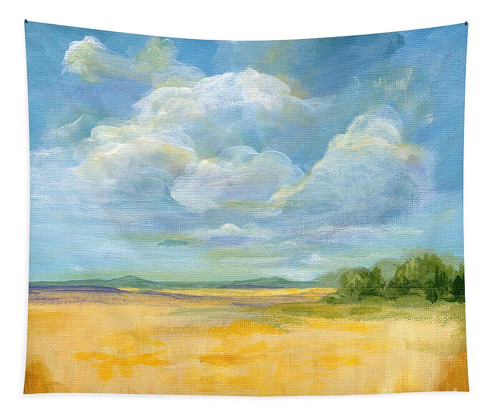 Landscape Tapestry featuring the painting Quiet - Nebraska Skies by Annie Troe