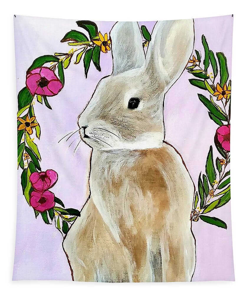 Rabbit Tapestry featuring the painting Rabbit by Amy Kuenzie