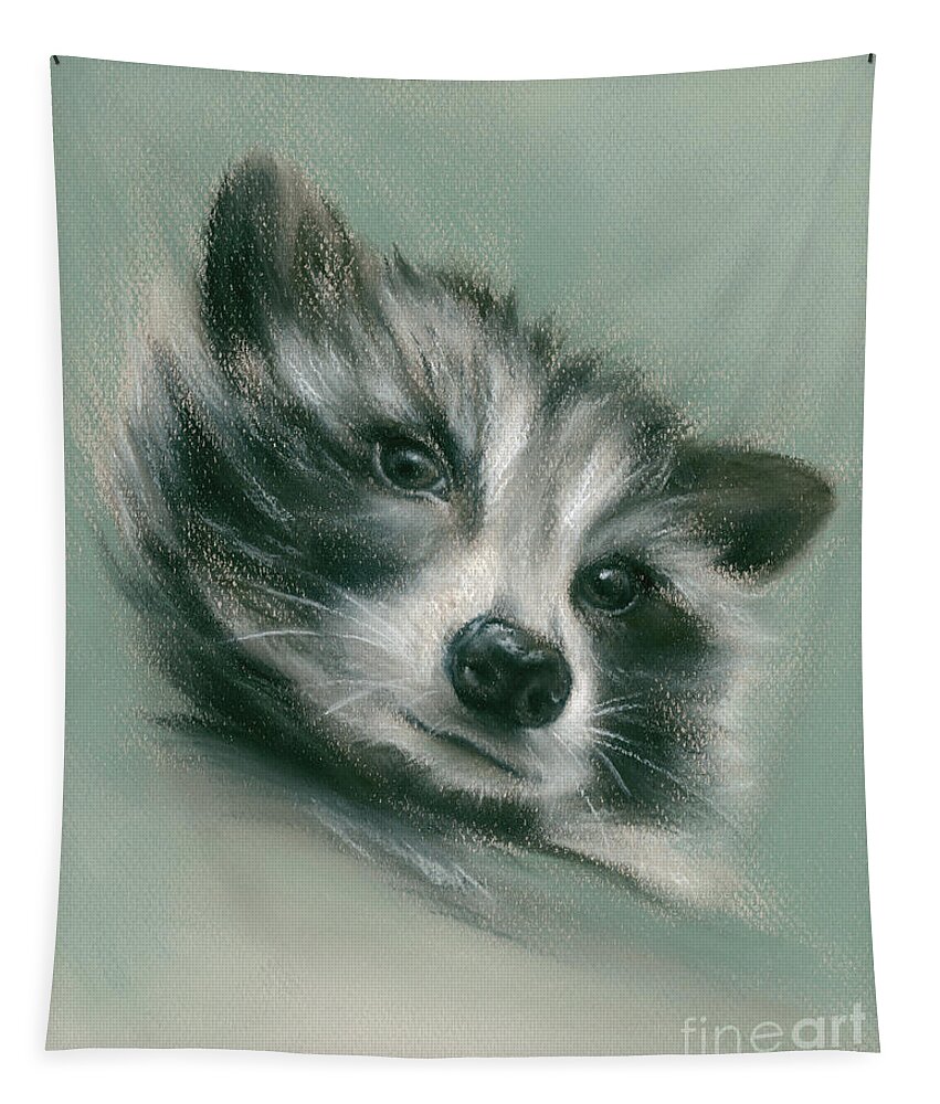Raccoon Tapestry featuring the painting Raccoon Furry Woodland Creature by MM Anderson