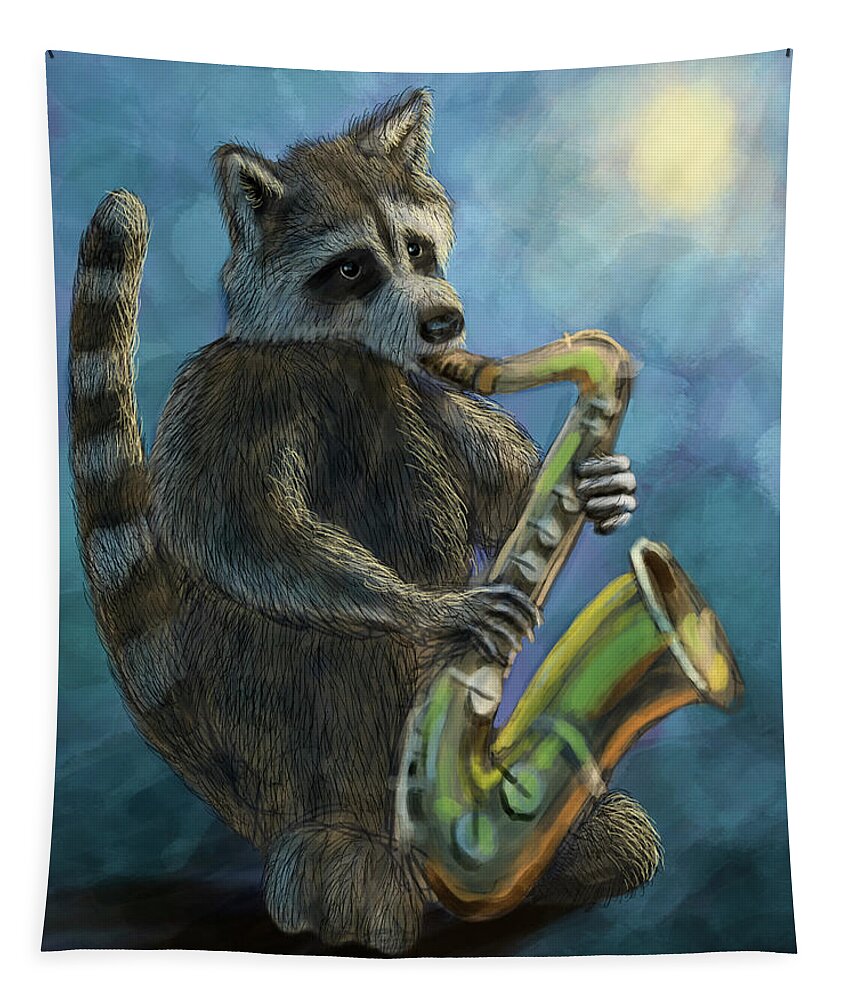 Music Tapestry featuring the digital art Raccoon Jazz by Larry Whitler