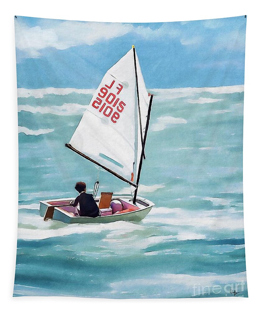 Sailing Tapestry featuring the painting Racing the Wind by Tammy Lee Bradley