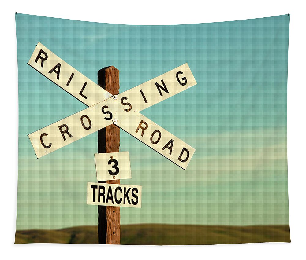 Railroad Crossing Tapestry featuring the photograph Railroad Crossing by Todd Klassy