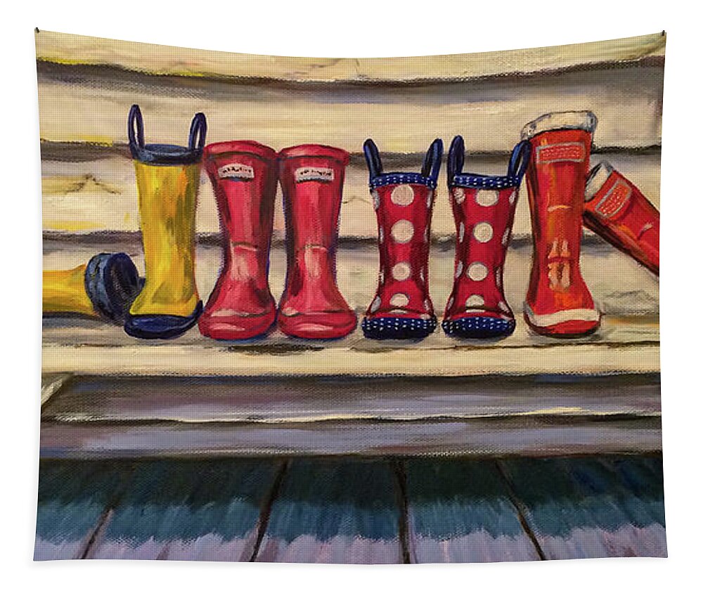 Oil Painting Tapestry featuring the painting Rain Boots II by Sherrell Rodgers