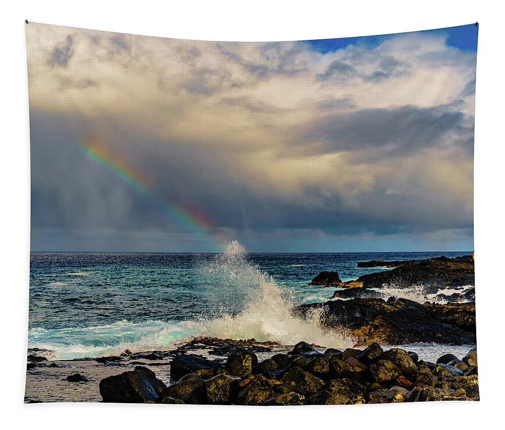 Hawaii Tapestry featuring the photograph Rainbow and Splash by John Bauer