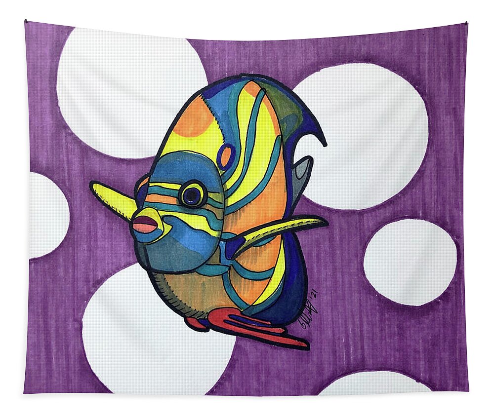 Rainbow Angel Fish Tapestry featuring the drawing Rainbow Angel Fish by Creative Spirit