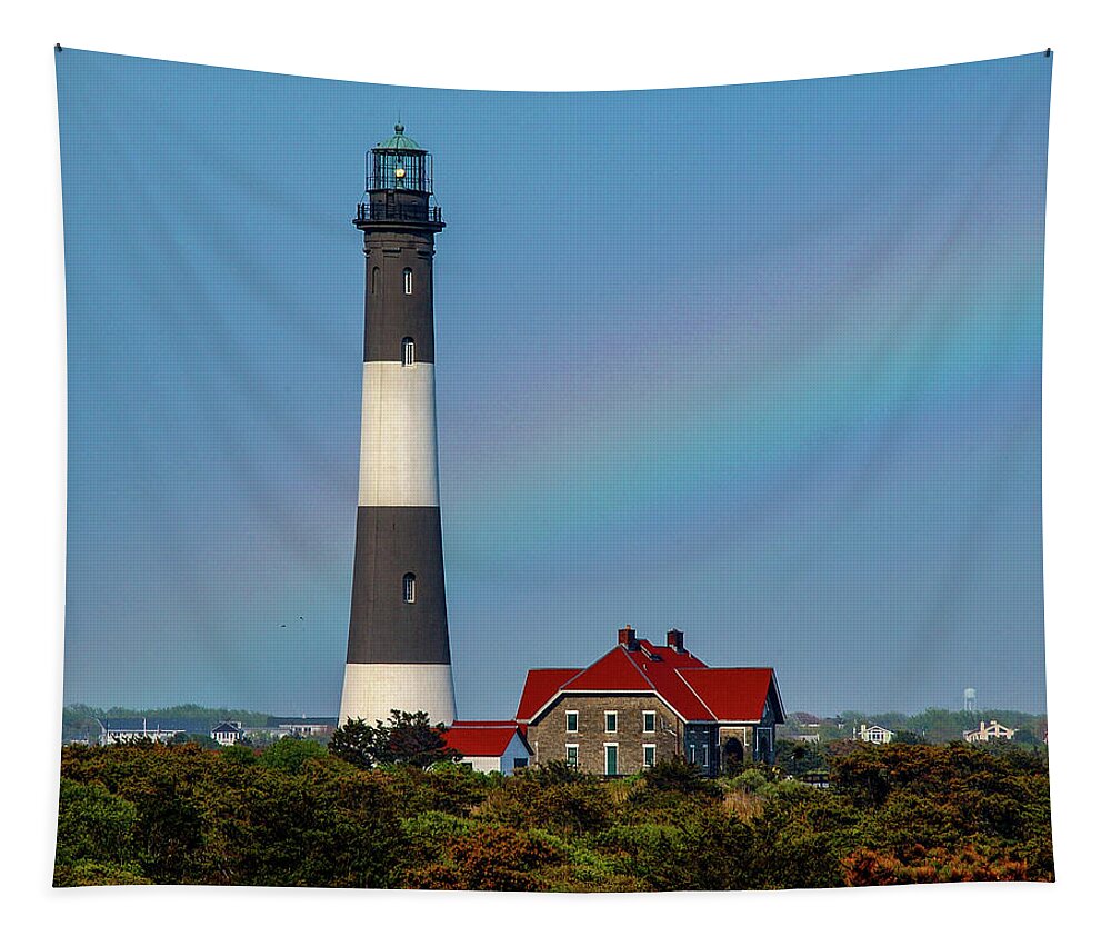 Lighthouse Tapestry featuring the photograph Rainbow At The Lighthouse by Cathy Kovarik