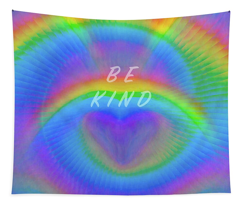 #bekind #bekindtooneanother #ellendegeneres #theellenshow #heart #love #customfacemask #facemask #mask #clothfacemask #facecovering #facemasksforsale #maskforsale #fashionablemask #covidmask #facecover #washablemask #rainbow #rainbowmask #rainbowfacemask #whenitrainslookforrainbows #bearainbowinthestorm #colorful #art #stayathome #nurse #nursegift #doctor #doctorgift #healthcareworkergift #gift #ppe #covid19 #coronavirus #lgbtq #pride #gaypride #togetheralone #nystrong #nytough Tapestry featuring the digital art Rainbow Love - Be Kind Face Mask by Artistic Mystic