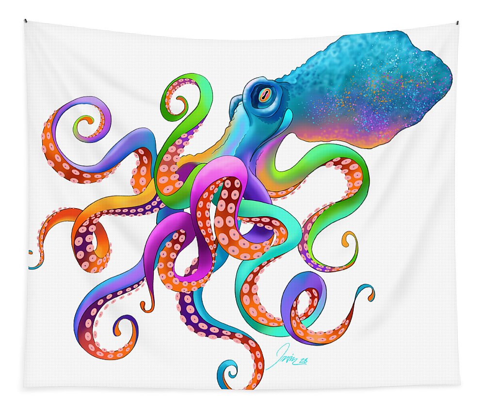 Rainbow Octopus - Square Tapestry by Trevor Irvin - Pixels Merch