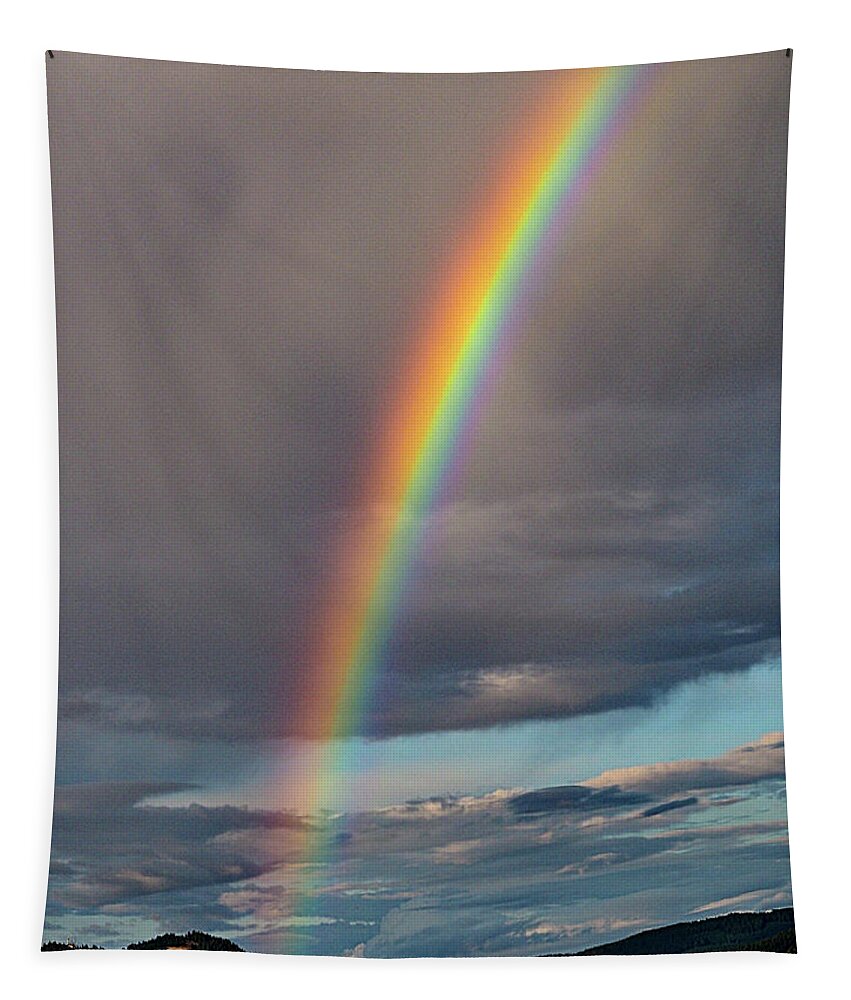 Rebecca Dru Tapestry featuring the photograph Rainbow over farmland in Grants Pass by Rebecca Dru