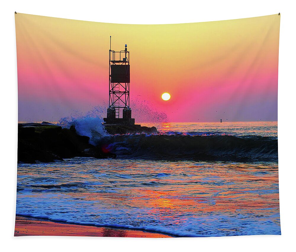 Sunrise Tapestry featuring the photograph Rainbow Sunrise at Indian River Inlet by Bill Swartwout