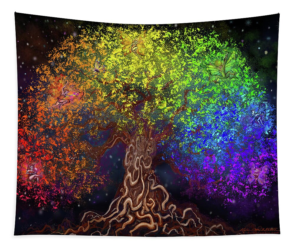 Rainbow Tapestry featuring the digital art Rainbow Tree of Life by Kevin Middleton