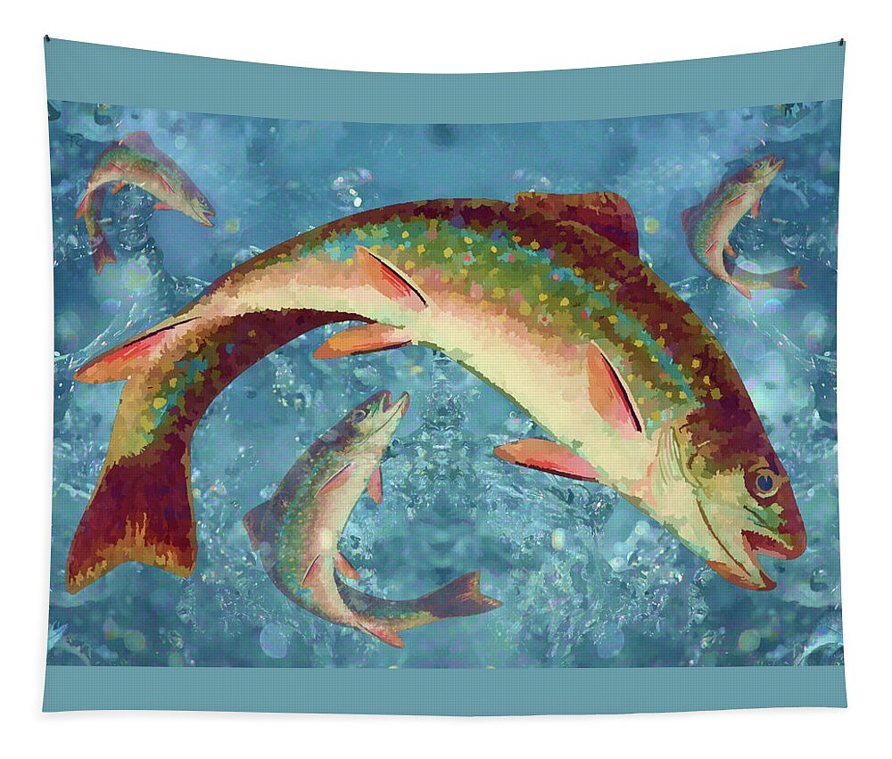 Wildlife Tapestry featuring the digital art Rainbow Brook Trout Freshwater Fish Painting by Shelli Fitzpatrick