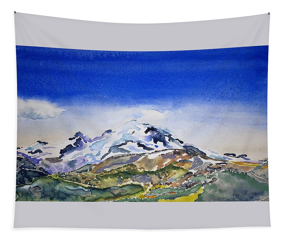 Watercolor Tapestry featuring the painting Rainier Panorama by John Klobucher