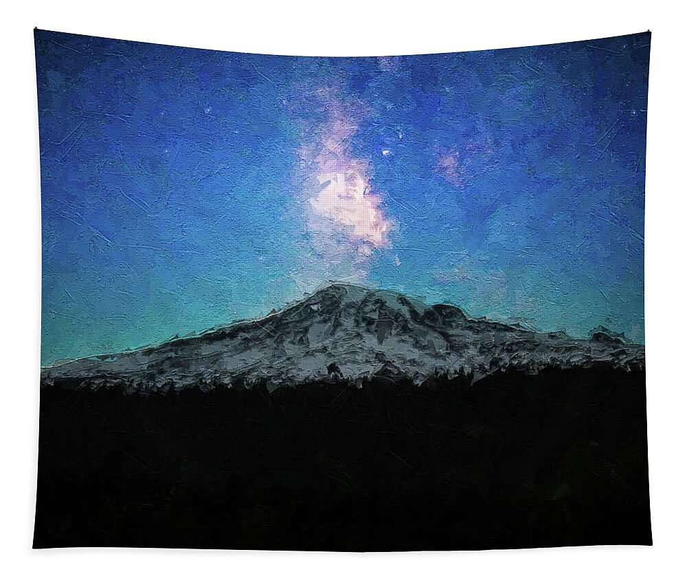 Rainier Under The Milky Way Tapestry featuring the painting Rainier Under The Milky Way by Dan Sproul
