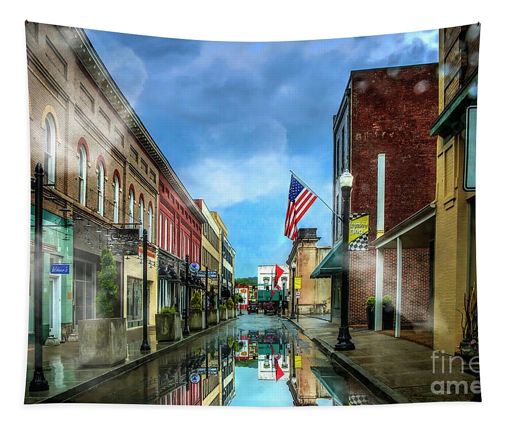 Rain Tapestry featuring the photograph Rainy Day on Sixth by Shelia Hunt