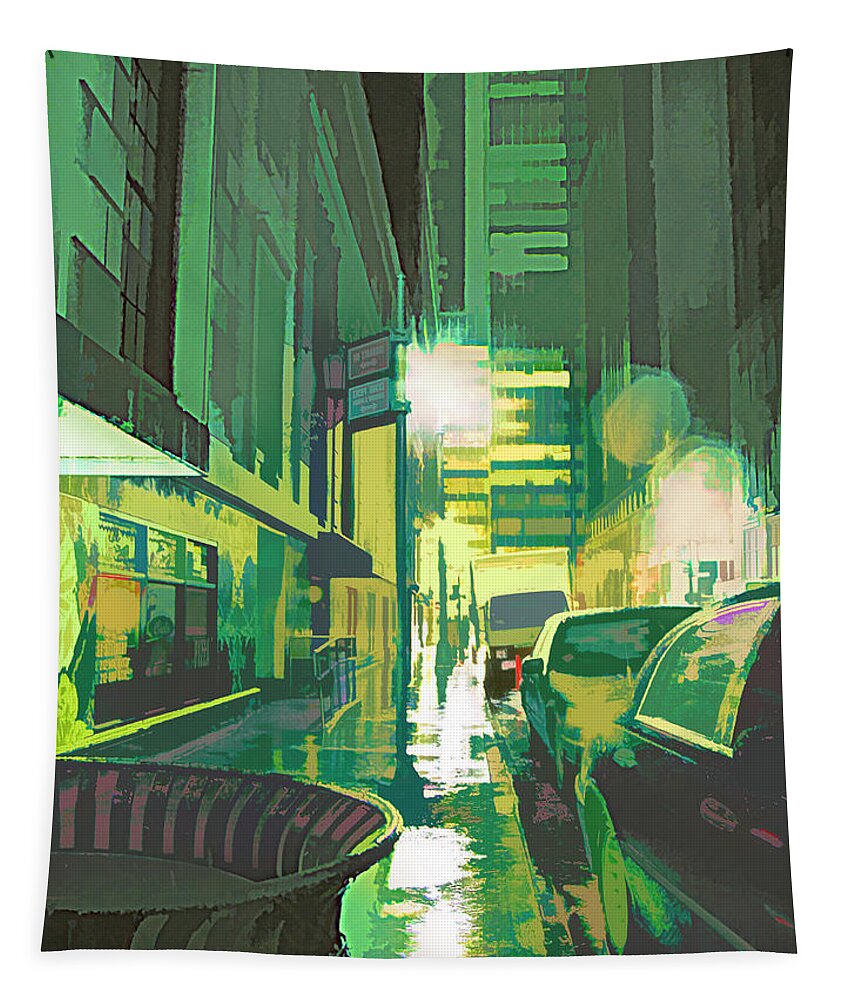 Pop Art Tapestry featuring the digital art Rainy NY Night by Steve Ladner