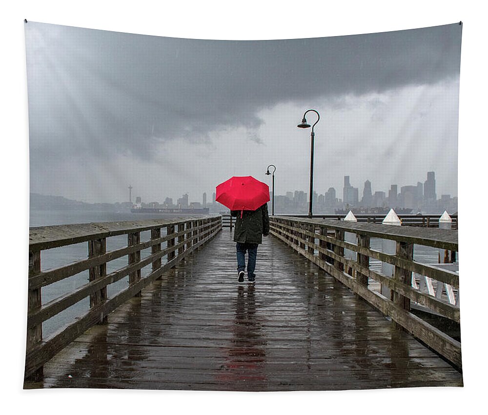 Seattle Tapestry featuring the photograph Rainy Seattle And A Red Umbrella by Matt McDonald