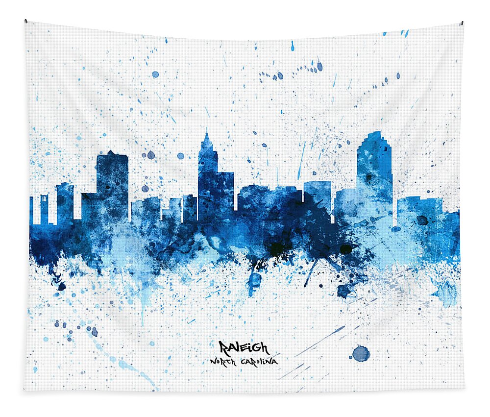 Raleigh Tapestry featuring the digital art Raleigh North Carolina Skyline #38 by Michael Tompsett