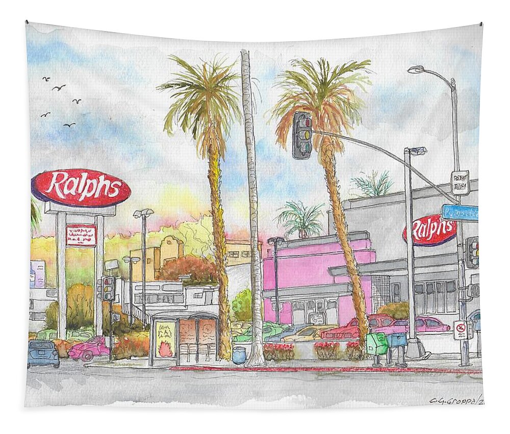 Ralphs Tapestry featuring the painting Ralph's Supermarket, Sunset Blvd., Hollywood, CA by Carlos G Groppa