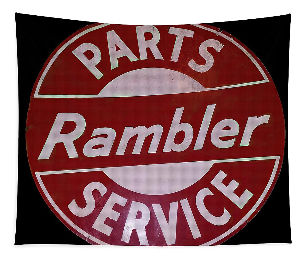 Rambler Tapestry featuring the photograph Rambler service vintage sign by Flees Photos