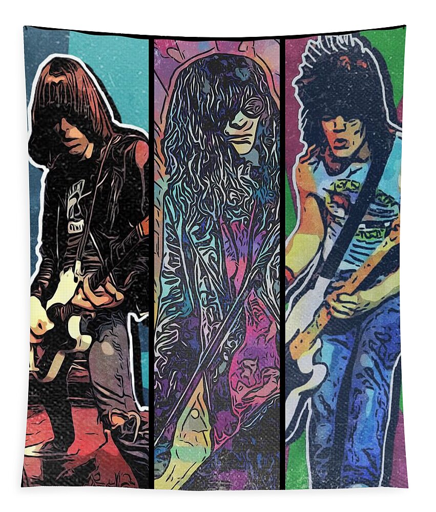 Ramones Tapestry featuring the digital art Ramones Pop Art Collage by Christina Rick