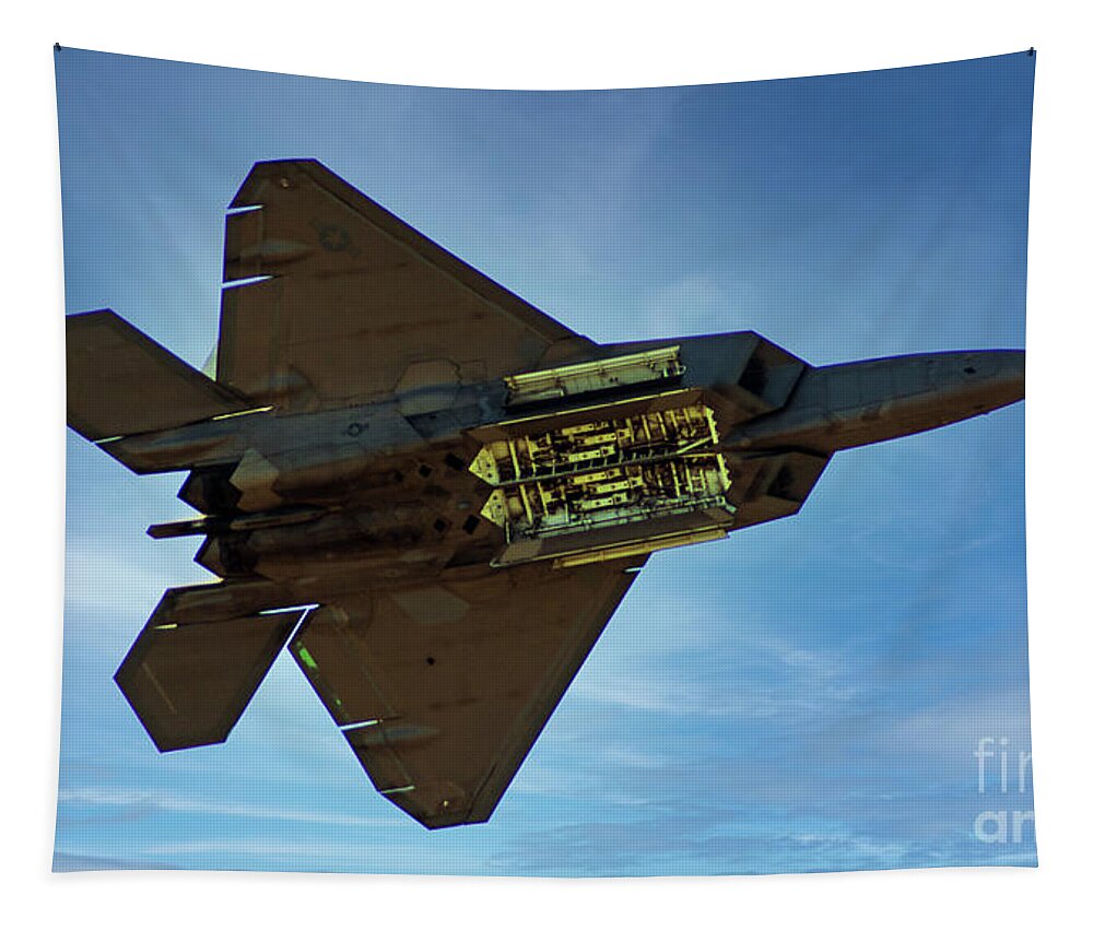 F-22 Tapestry featuring the photograph Raptor Bombs Away by Kevin Fortier