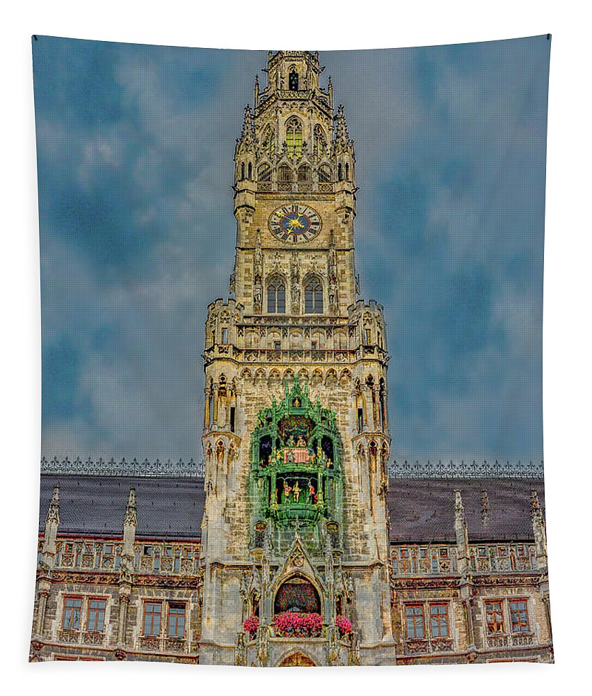 Munich Tapestry featuring the photograph Rathaus-Glockenspiel of Munich by Marcy Wielfaert