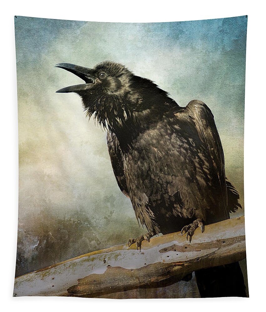 Raven Tapestry featuring the digital art Raven Call by Nicole Wilde