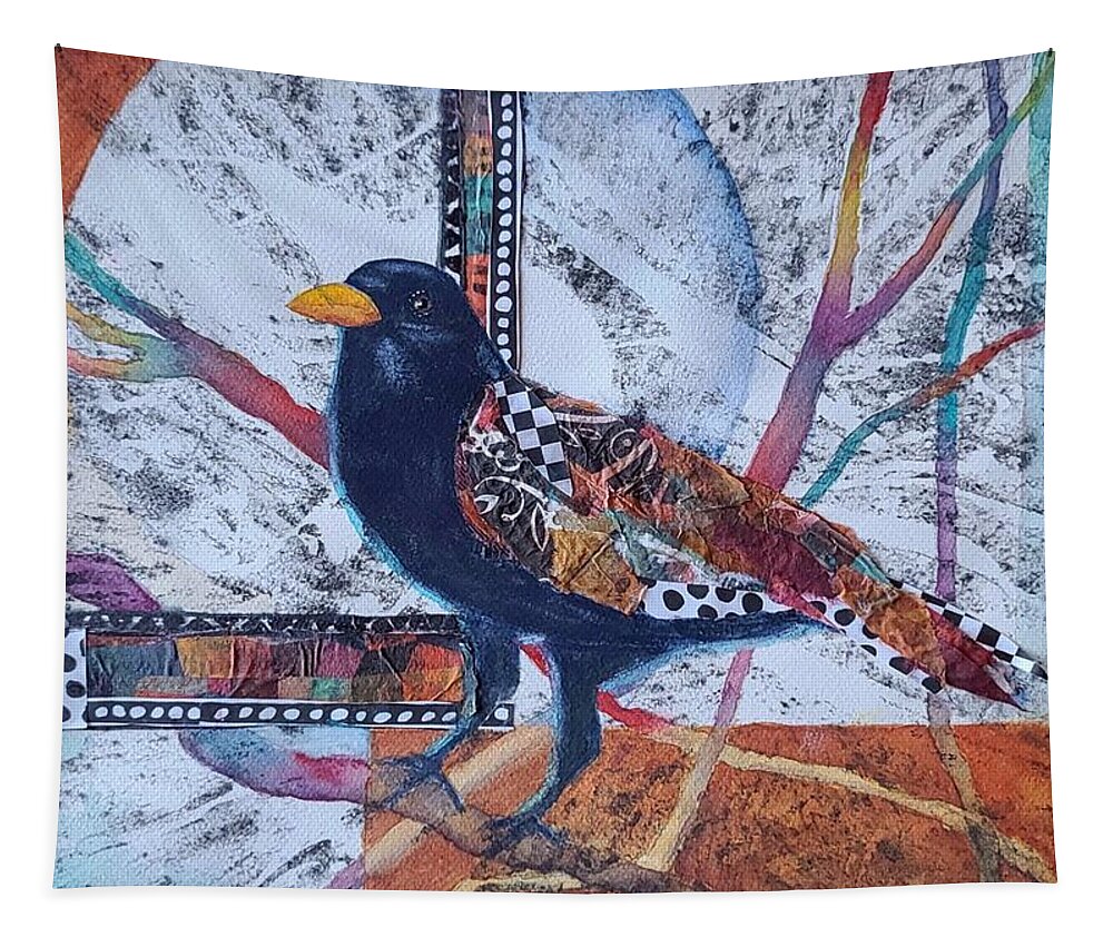 Spirit Guide Tapestry featuring the mixed media Raven Spirit Guide by Terry Ann Morris