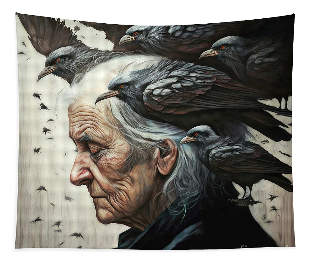 Raven Tapestry featuring the digital art Raven Woman by Tina LeCour