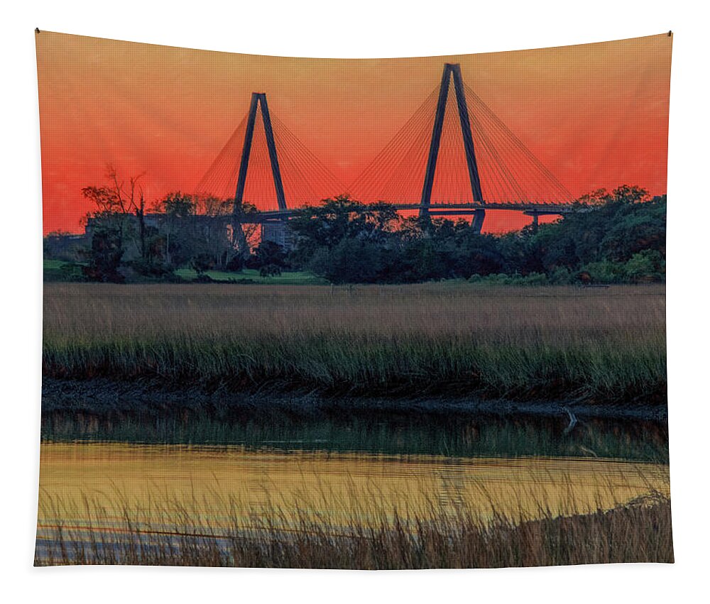 Charleston Tapestry featuring the photograph Ravenel Bridge Sunset by Marcy Wielfaert