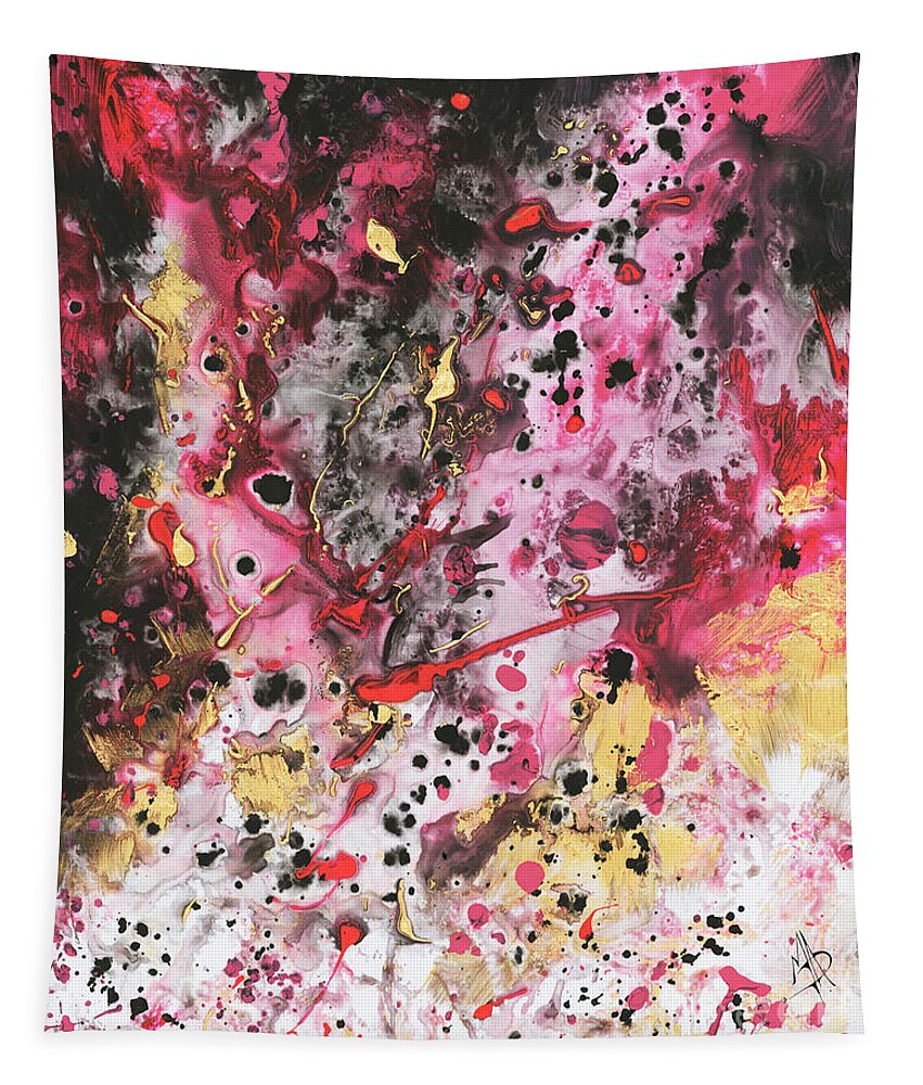 Raw Tapestry featuring the painting Raw Abstract Original Painting Liquid Art Pour Pink Gold Black Art Megan Duncanson by Megan Aroon