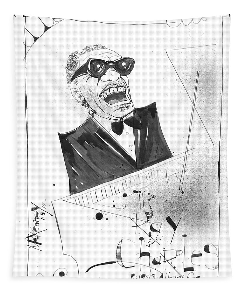  Tapestry featuring the drawing Ray Charles by Phil Mckenney