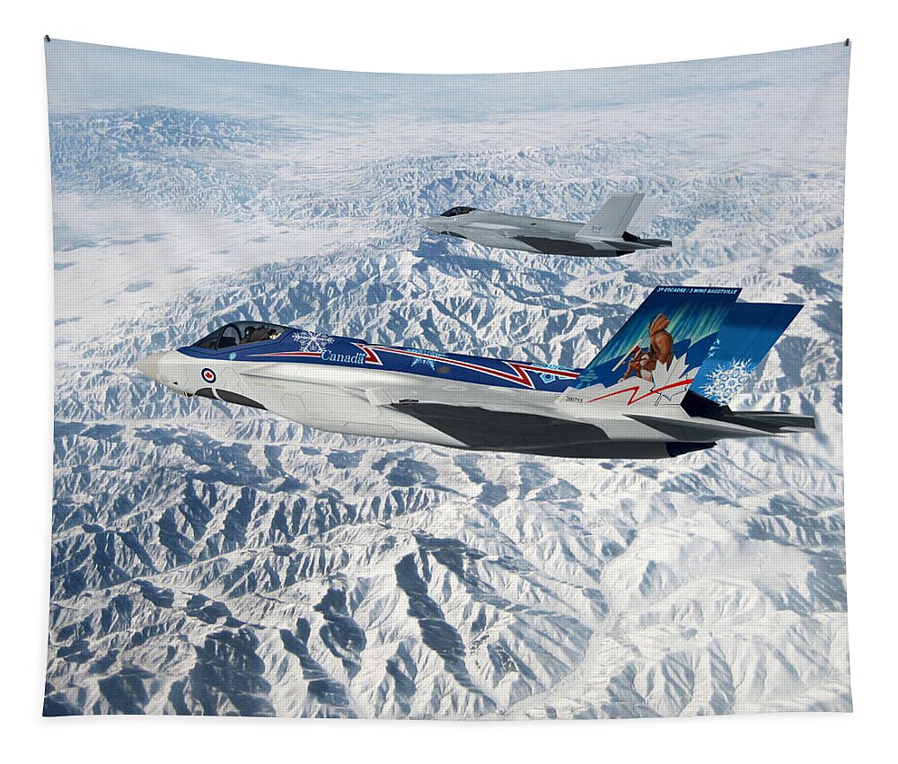 Lightning Tapestry featuring the ceramic art RCAF F-35A Demo by Custom Aviation Art
