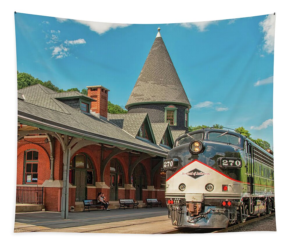 Anthracite Tapestry featuring the photograph Reading Blue Mountain and Northern Locomotive 270 by Kristia Adams