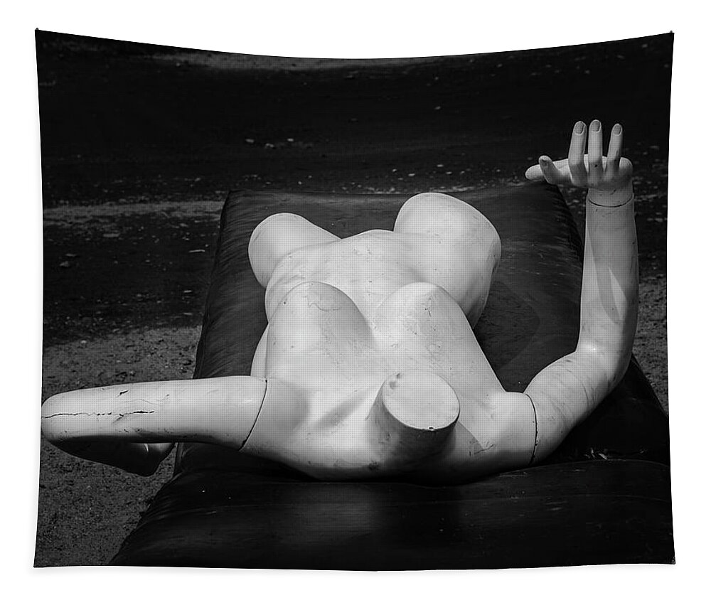 Abstract Tapestry featuring the photograph Reclining Mannequin II BW by David Gordon