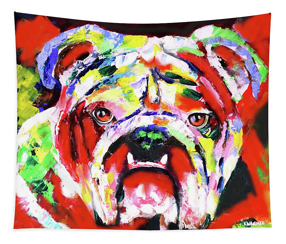 Bulldog Tapestry featuring the painting Red and Black Bulldog by Karl Wagner