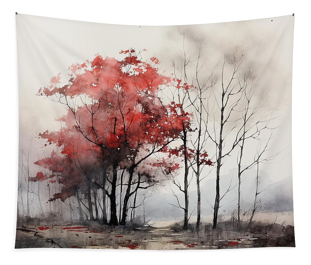 Red And Gray Tapestry featuring the painting Red and Gray Ambiance by Lourry Legarde