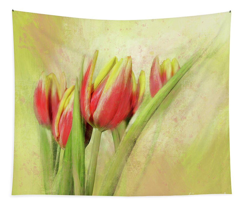 Tulip Tapestry featuring the mixed media Red and Yellow Tulips by Shari Warren