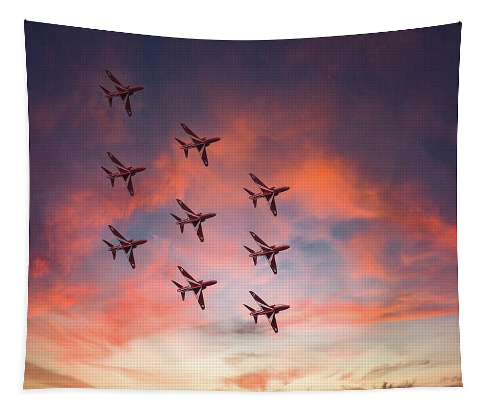 Eastbourne International Airshow Tapestry featuring the photograph Red Arrows over Eastbourne by Andrew Lalchan