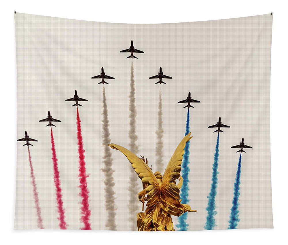 Raf Tapestry featuring the photograph Red Arrows over Victoria Memorial by Andrew Lalchan