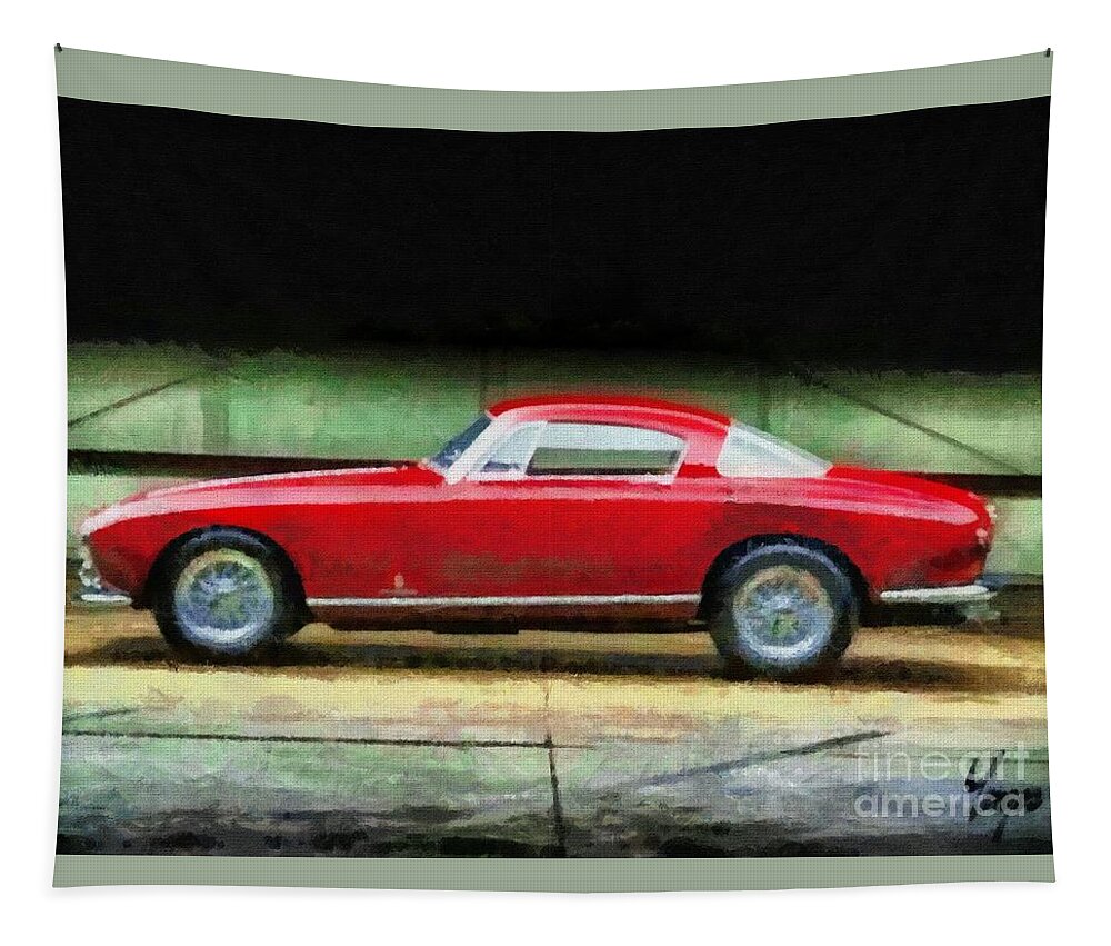 Car Tapestry featuring the digital art Red Beauty by Yorgos Daskalakis