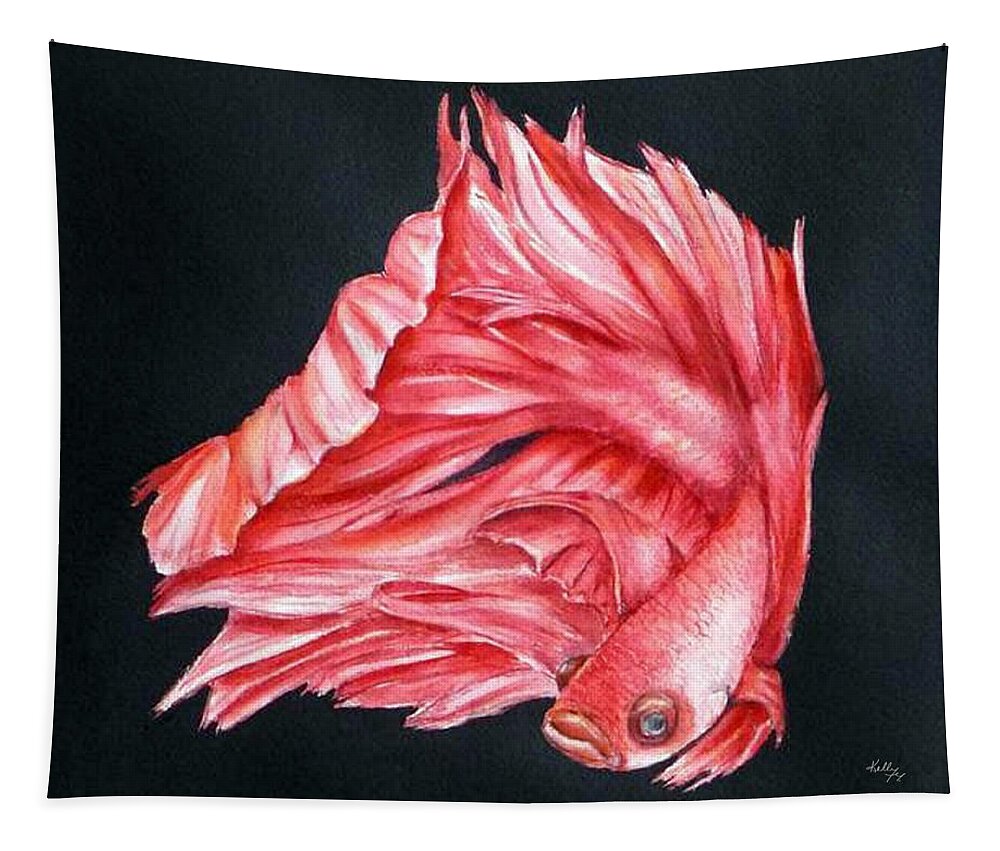 Siamese Fighting Fish Tapestry featuring the painting Red Betta Fighting Fish by Kelly Mills