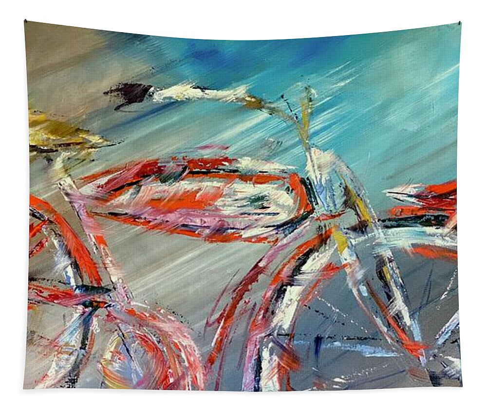 Bike Tapestry featuring the painting Red Bike by Alan Metzger